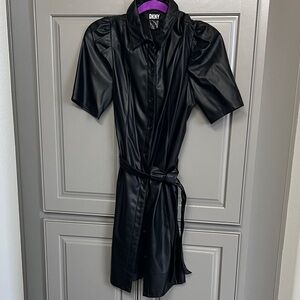 DKNY Black Faux Leather Dress